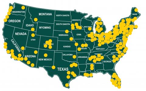 Map representing PT Clinical experience locations