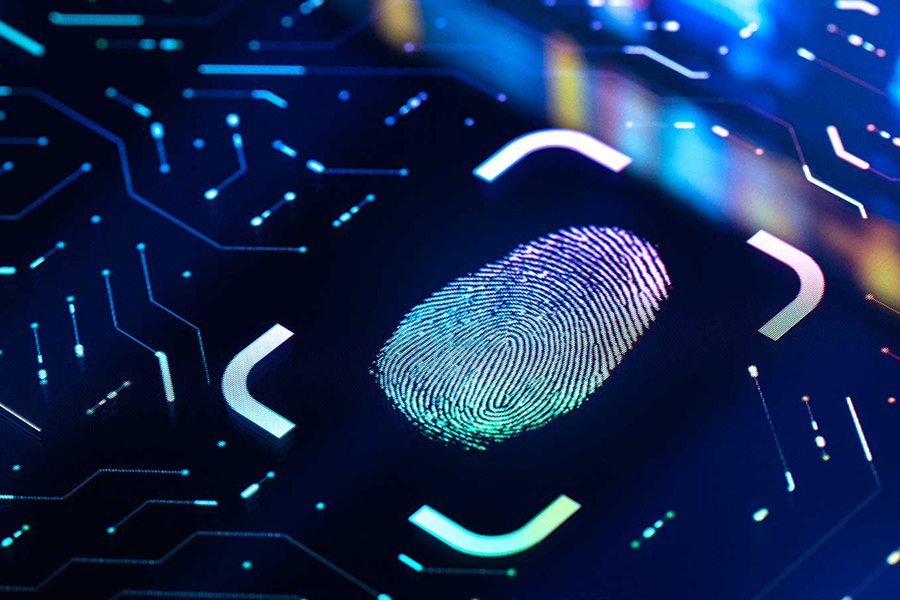 Fingerprint Biometric Authentication Button. Digital Security Concept