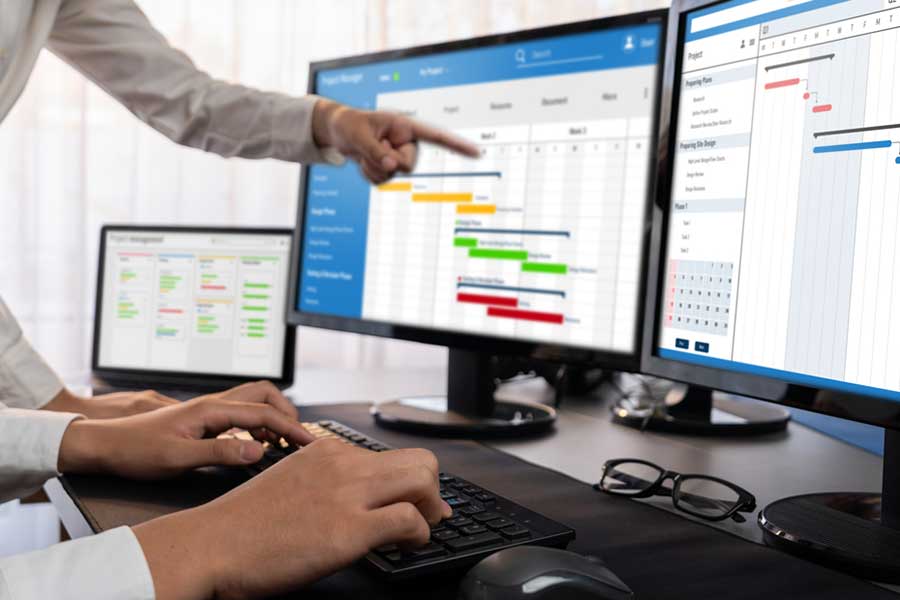 Individual looking at a data flow dashboard